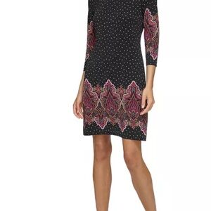 Tommy Hilfiger Black and Pink Sheath Dress 3/4 Sleeve